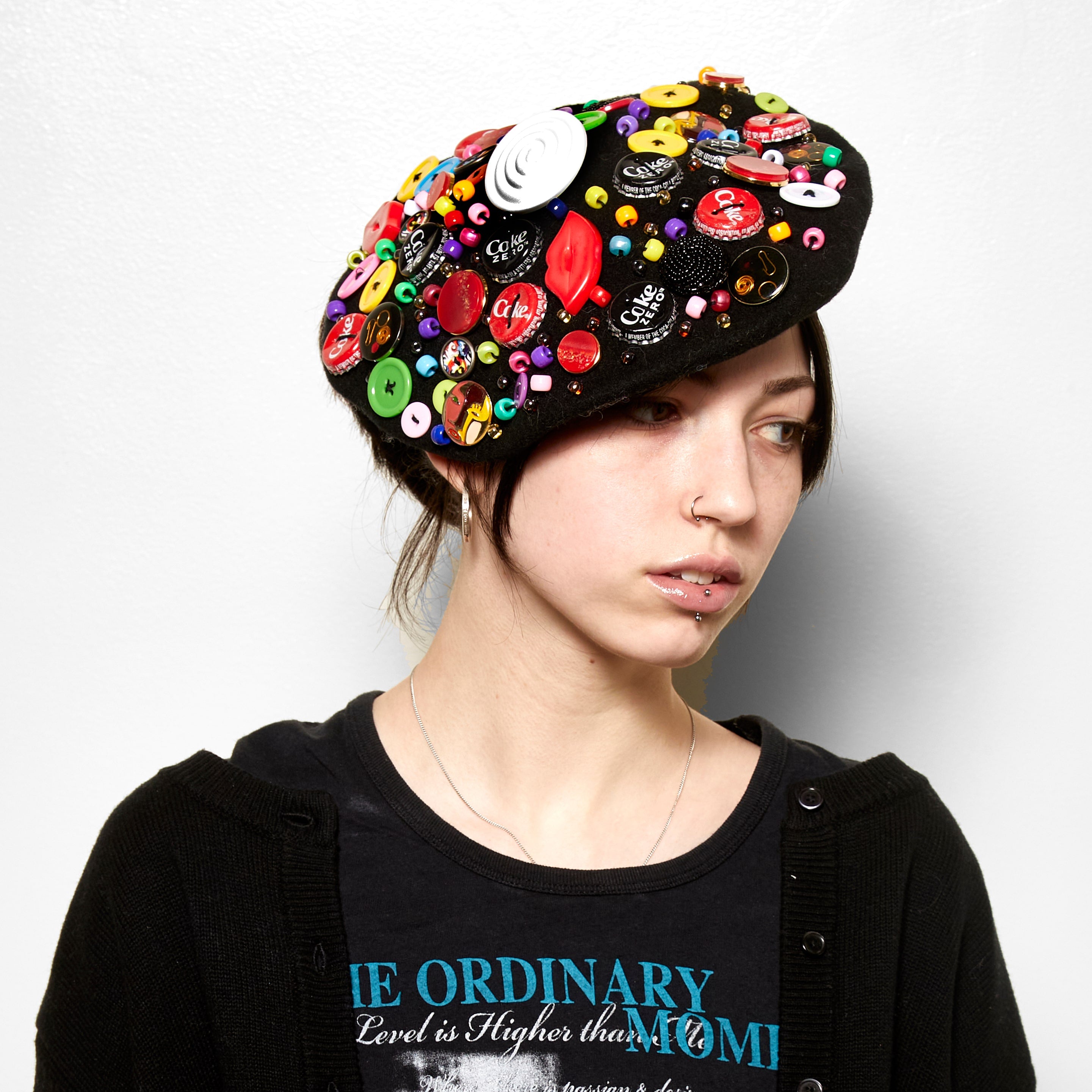 Multicolor Button Felt Beret