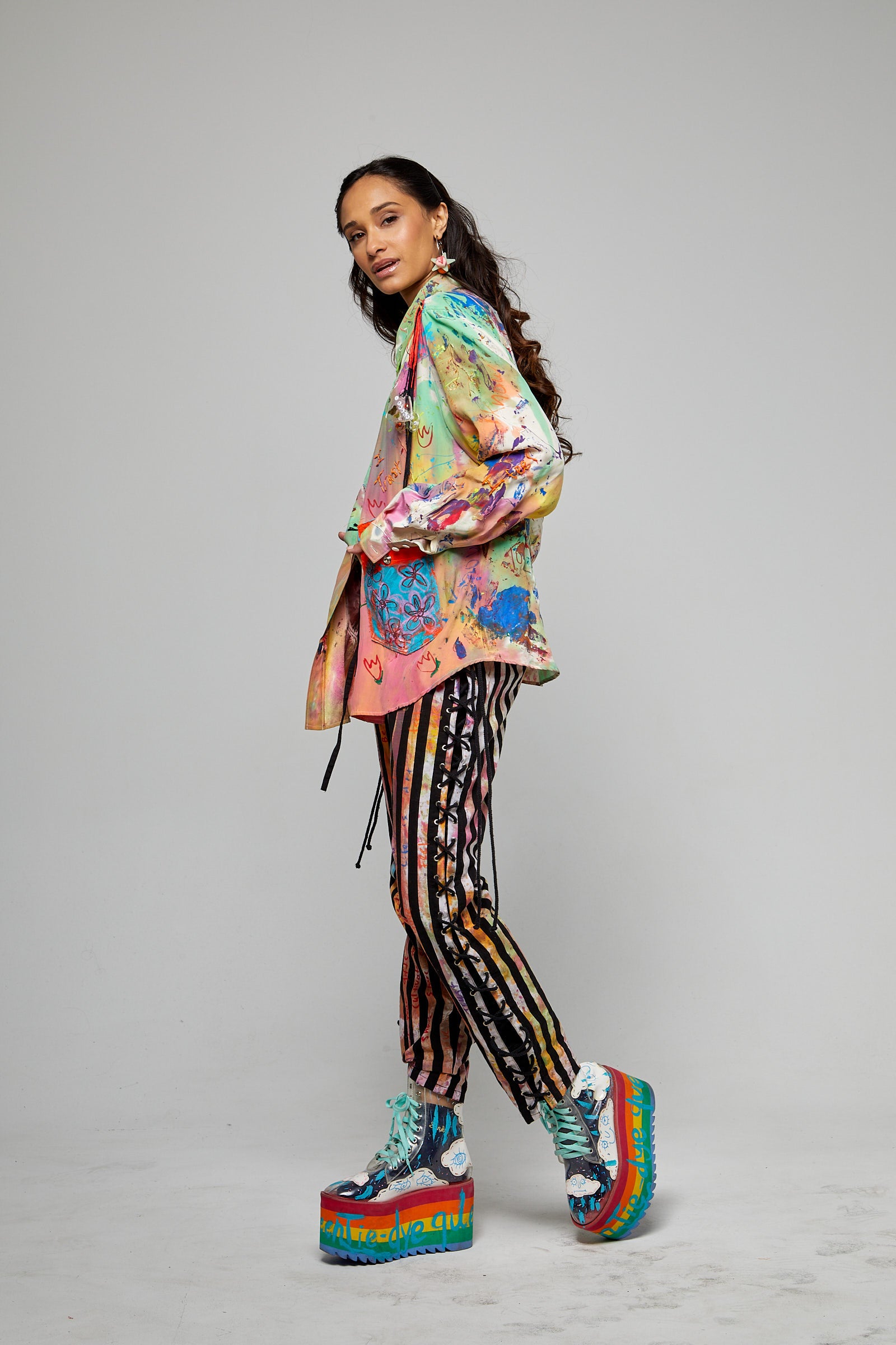 Upcycled Striped Lace-up Joggers