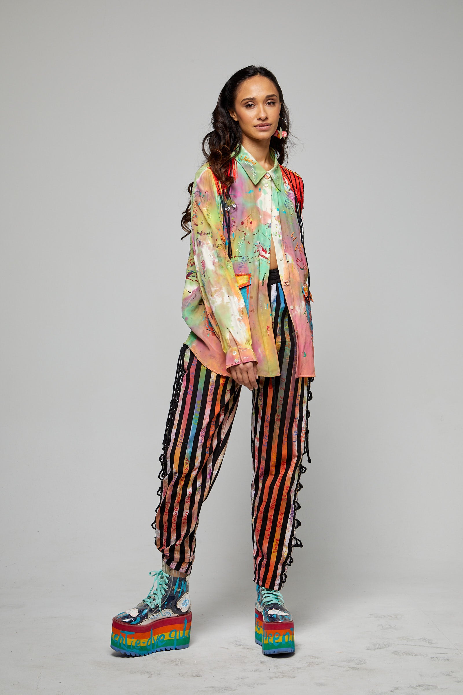 Upcycled Striped Lace-up Joggers