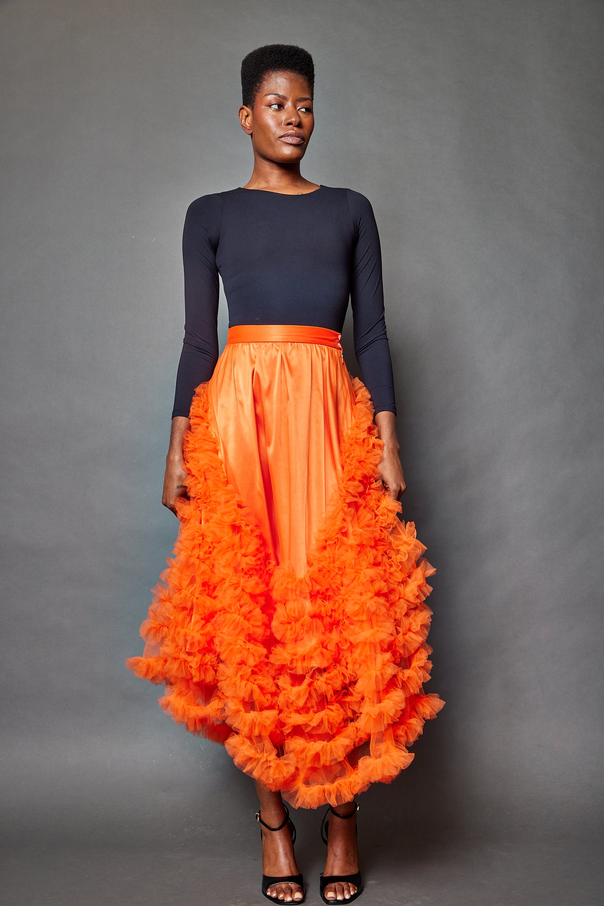 Ruffle Tulle Skirt: Orange