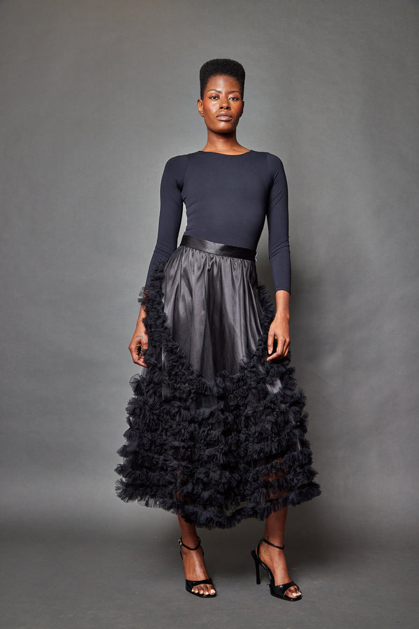 Ruffle Tulle Skirt: Black