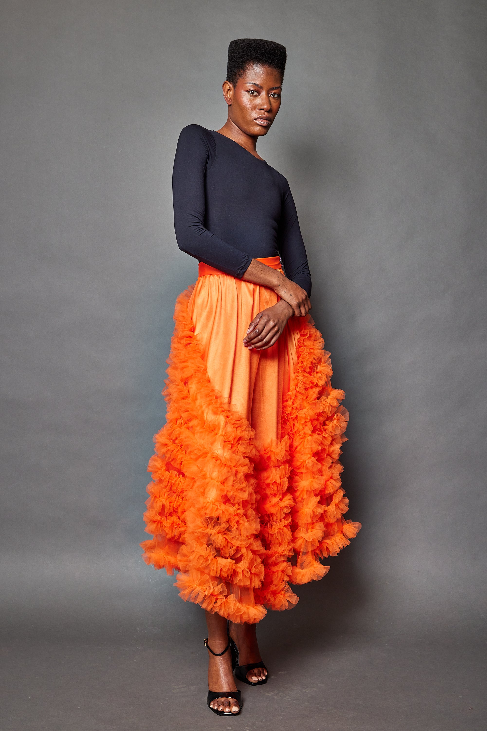 Ruffle Tulle Skirt: Orange