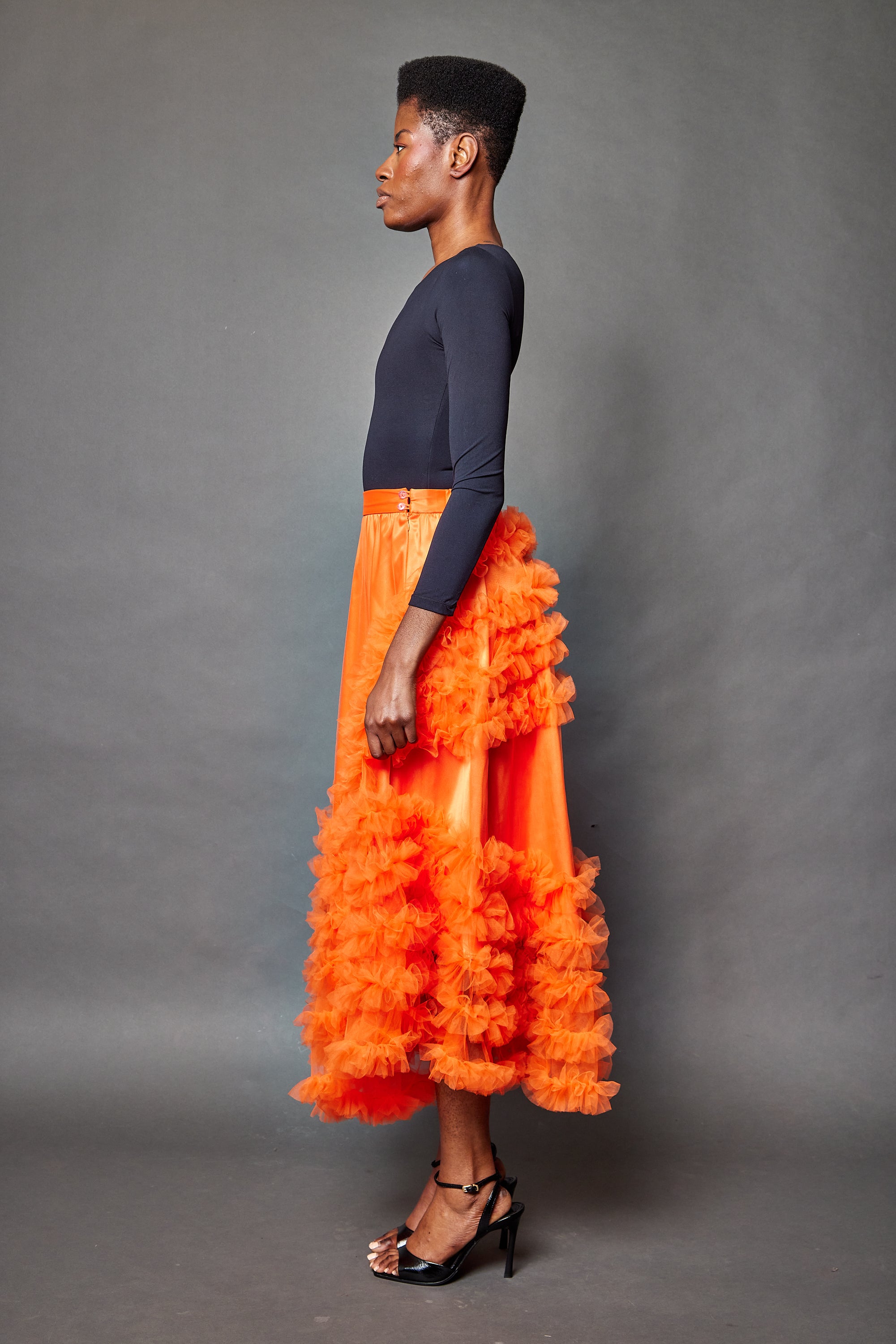 Ruffle Tulle Skirt: Orange
