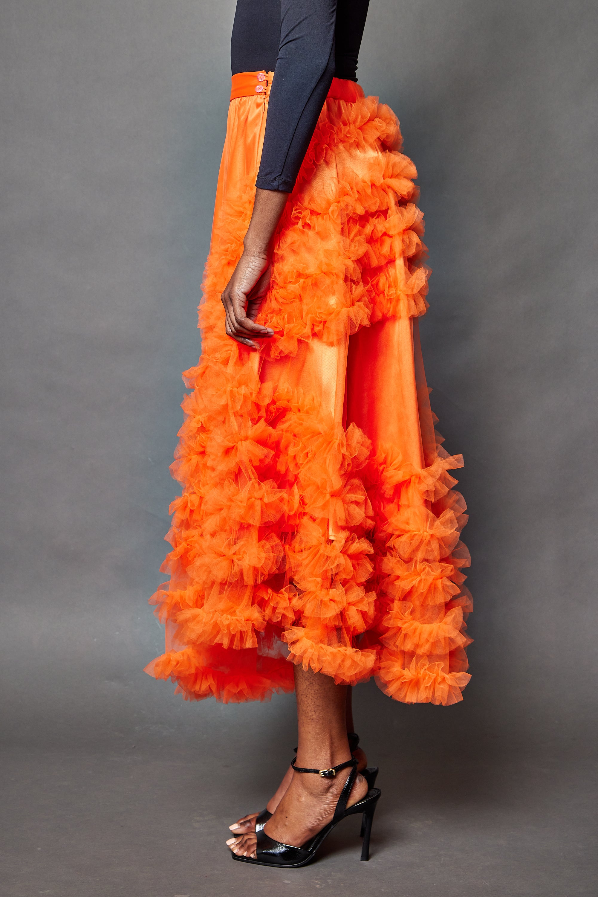 Ruffle Tulle Skirt: Orange