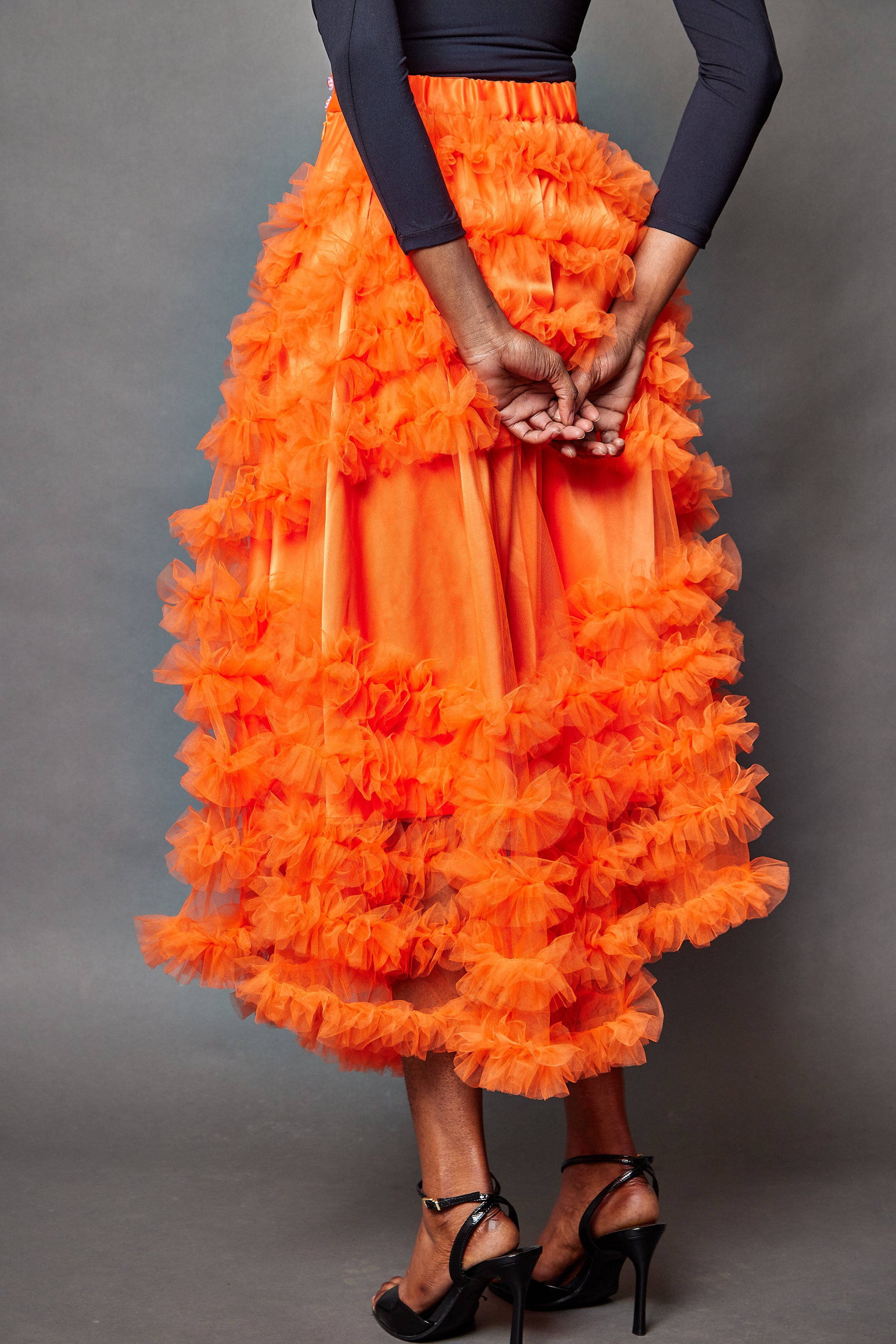 Ruffle Tulle Skirt: Orange
