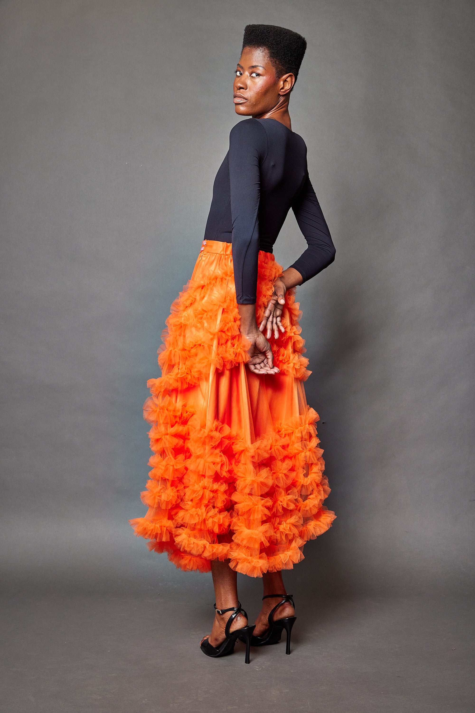 Ruffle Tulle Skirt: Orange