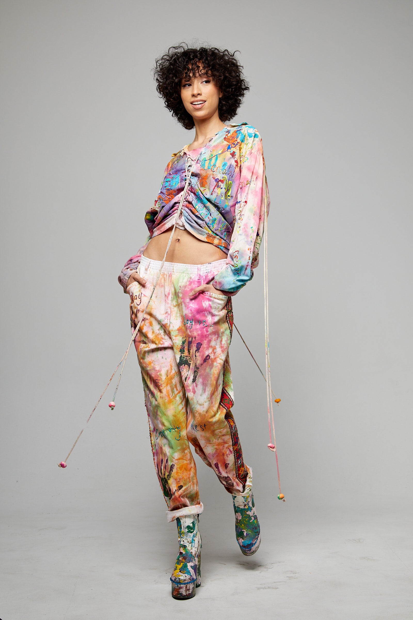 Upcycled Multi-Colored Handprint Joggers