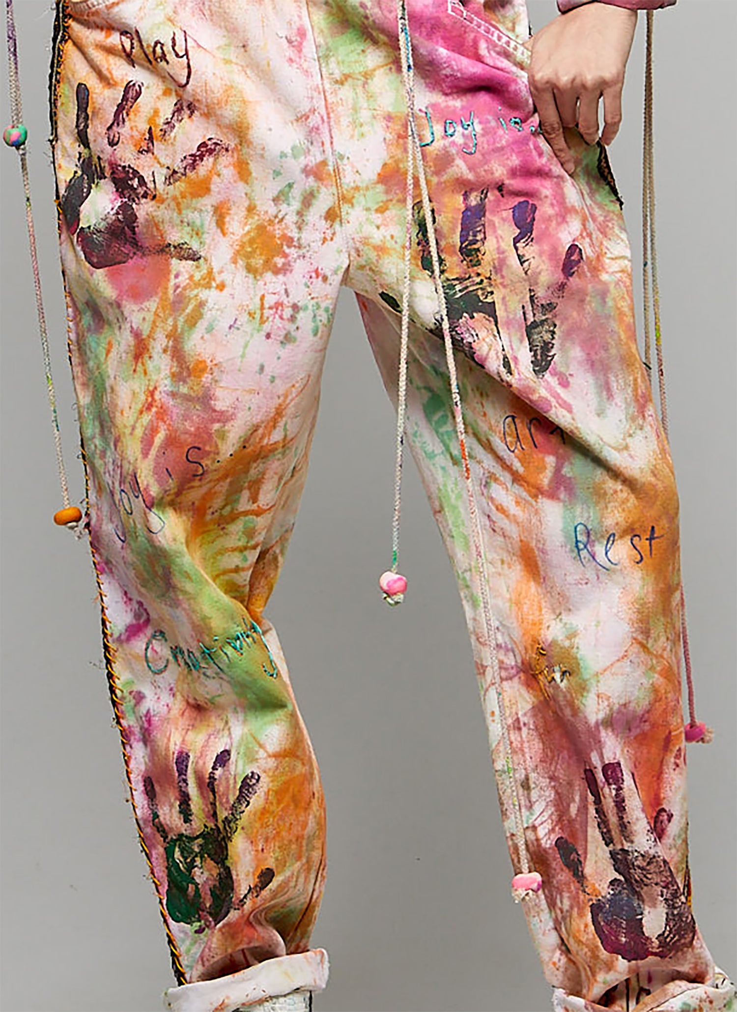 Upcycled Multi-Colored Handprint Joggers
