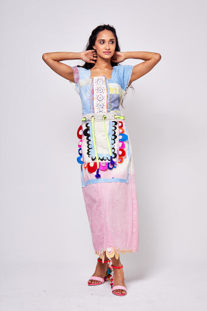 Multi-Colored Denim Maxi Skirt