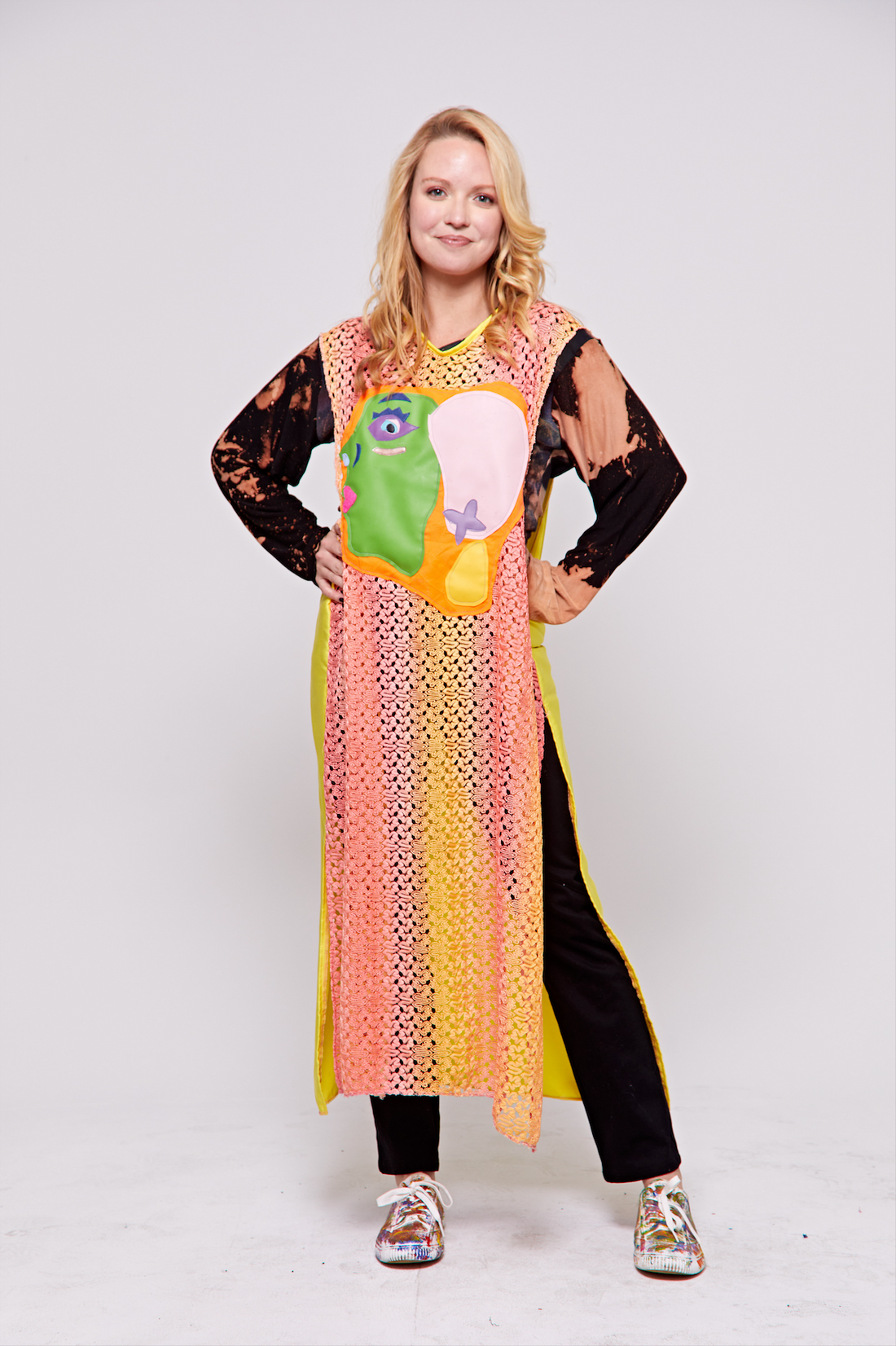 Multicolored Vegan Leather Face Kaftan