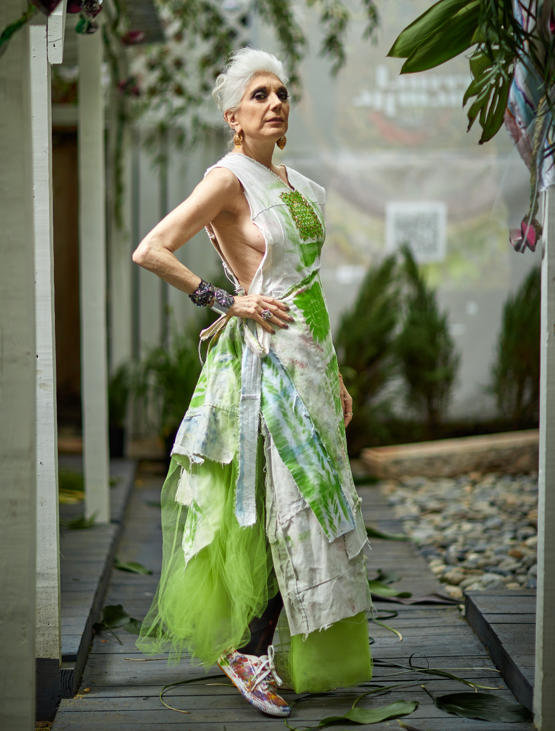 Upcycled Denim Earth-Tone Wrap Dress