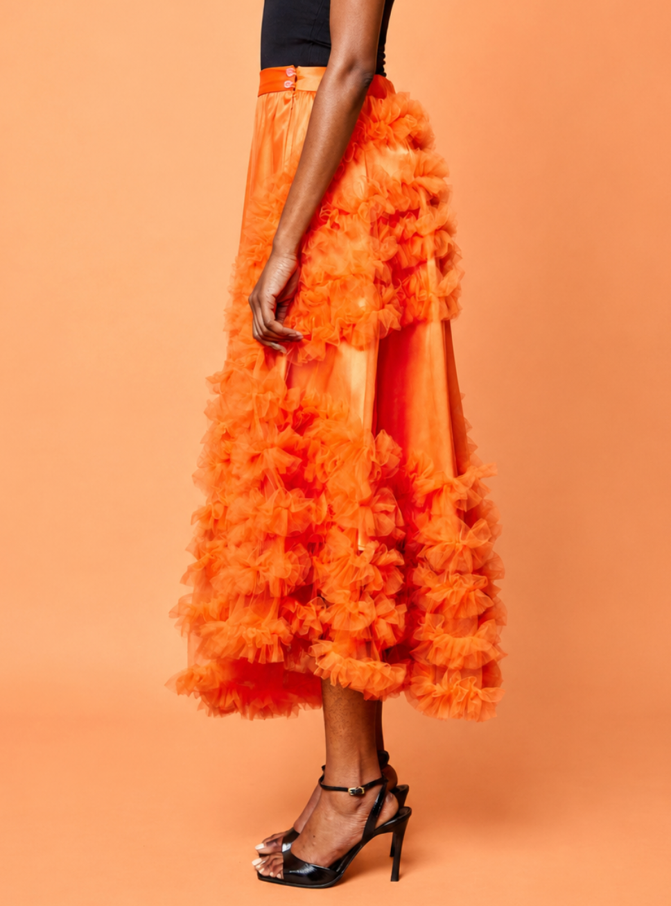 Ruffle Tulle Skirt: Orange