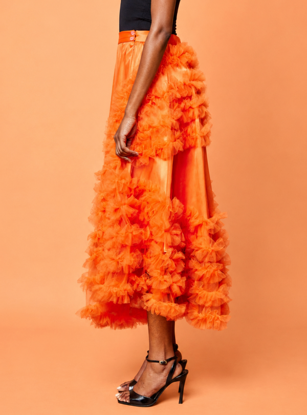 Ruffle Tulle Skirt: Orange
