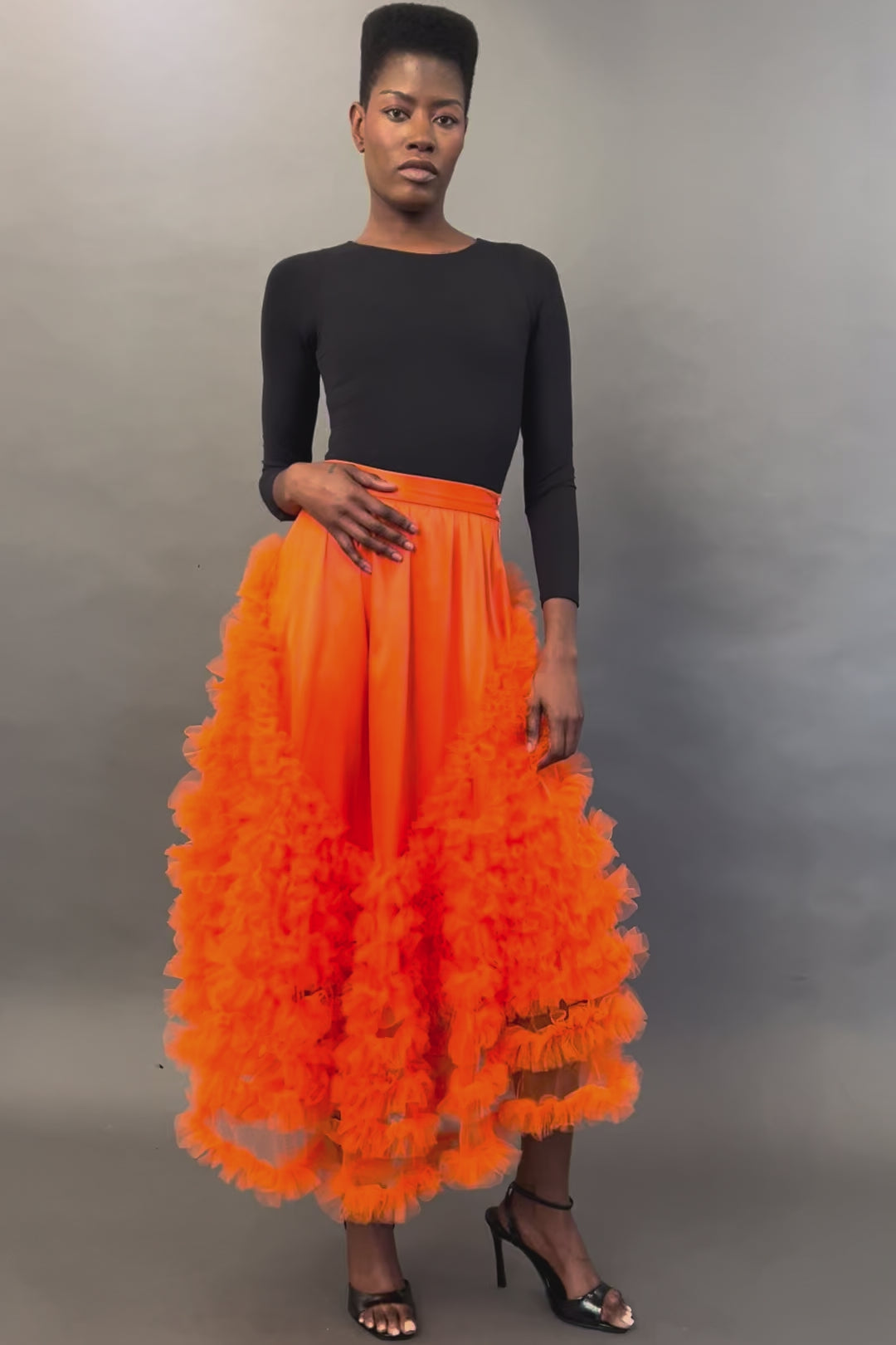 Ruffle Tulle Skirt: Orange